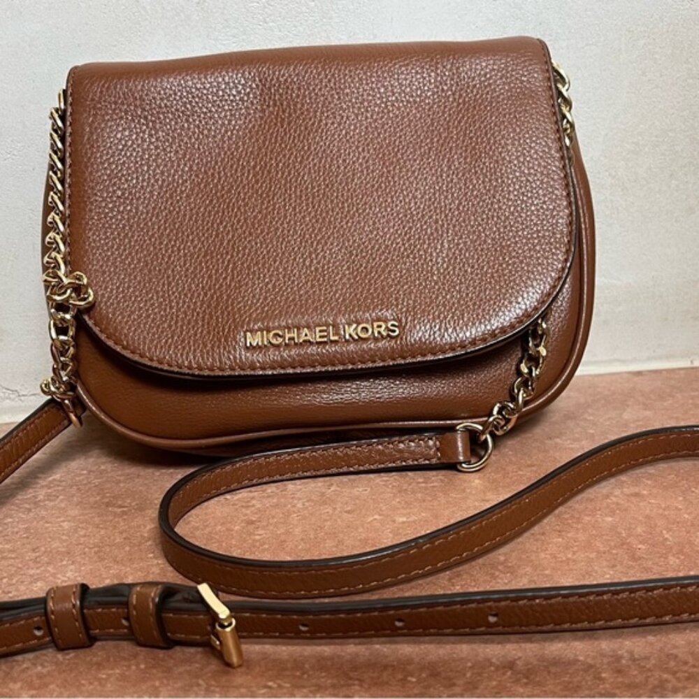 MICHAEL KORS BEDFORD FLAP SMALL CROSSBODY BAG BROWN LEATHER